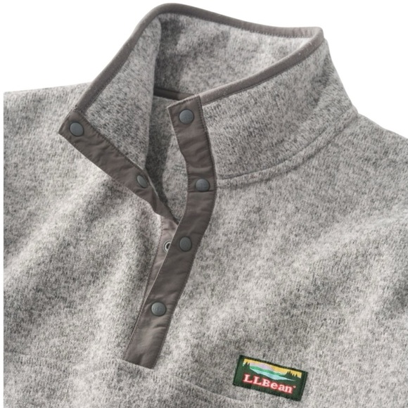 LL Bean Sweater Fleece Men Size  M Heather Gray 1/4 Snap Slightly Fitted - Picture 5 of 12